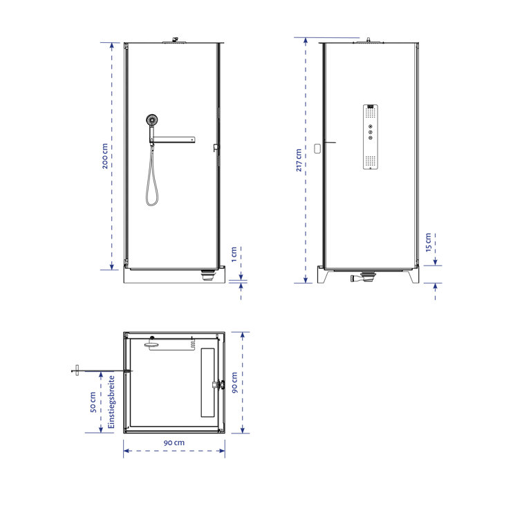 Metro Lane Muskego Square Shower Cabin with Rain Shower and Temperature
